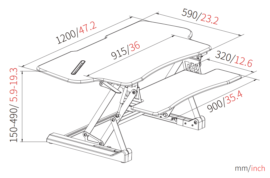Dual-Handle Manual Sit Stand Desk Converter VM-GLD07L