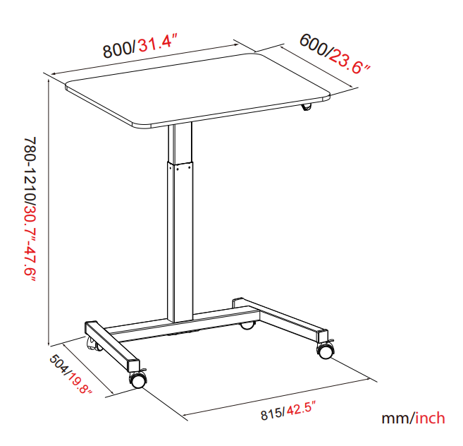 Mobile Manual Height Adjustable Office Desk VM-FDS102
