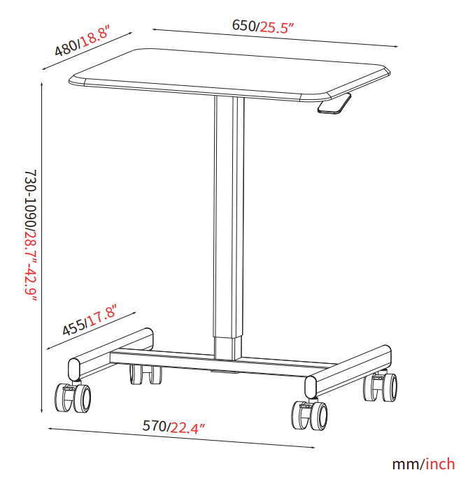 Mobile Manual Height Adjustable Office Desk VM-FDS166