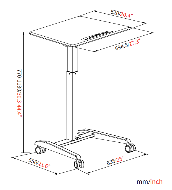 Mobile Tiltable Manual Height Adjustable Office Desk VM-FDS115B