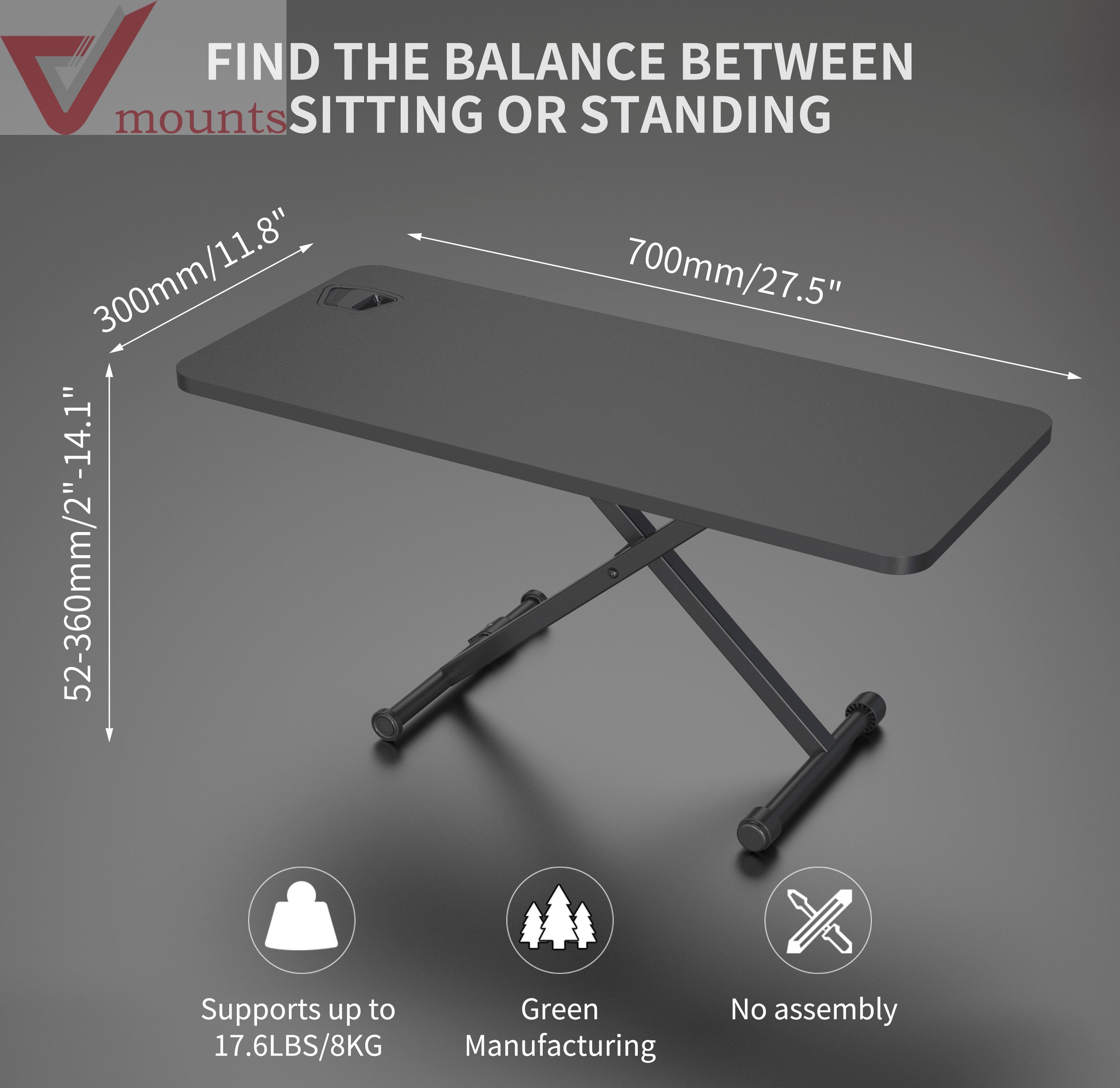Ultrathin Manual Sit Stand Desk Converter VM-LD16