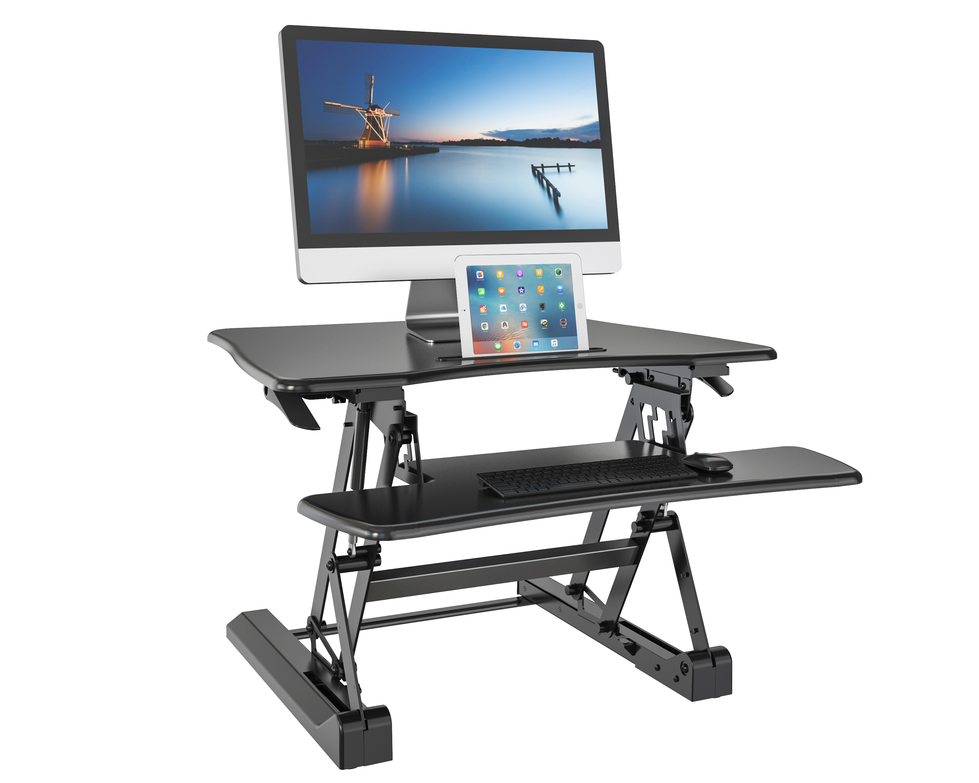 Dual-Handle Manual Sit Stand Desk Converter VM-GLD07S