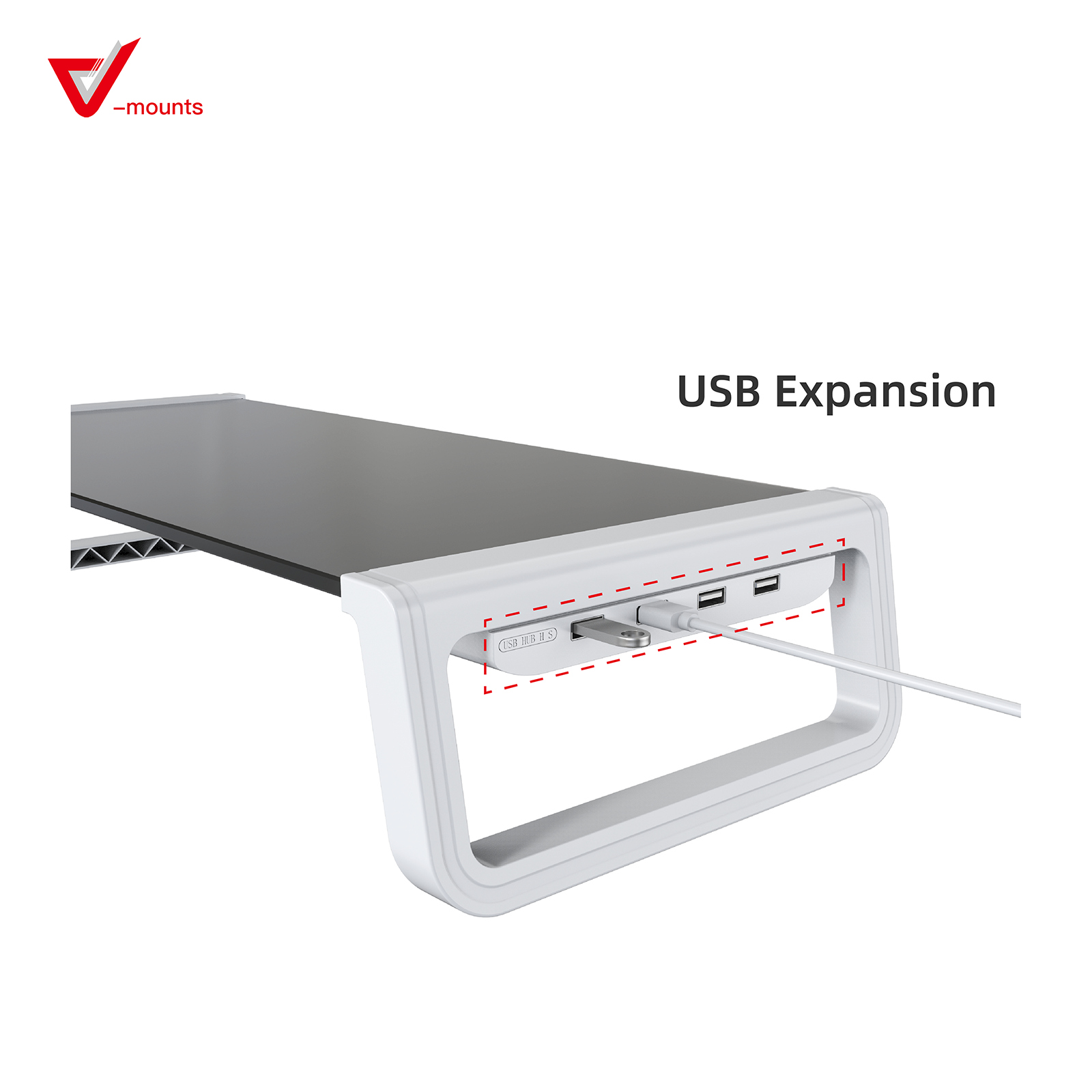 Tempered Glass Monitor Riser with USB3.0 ports VM-MR09