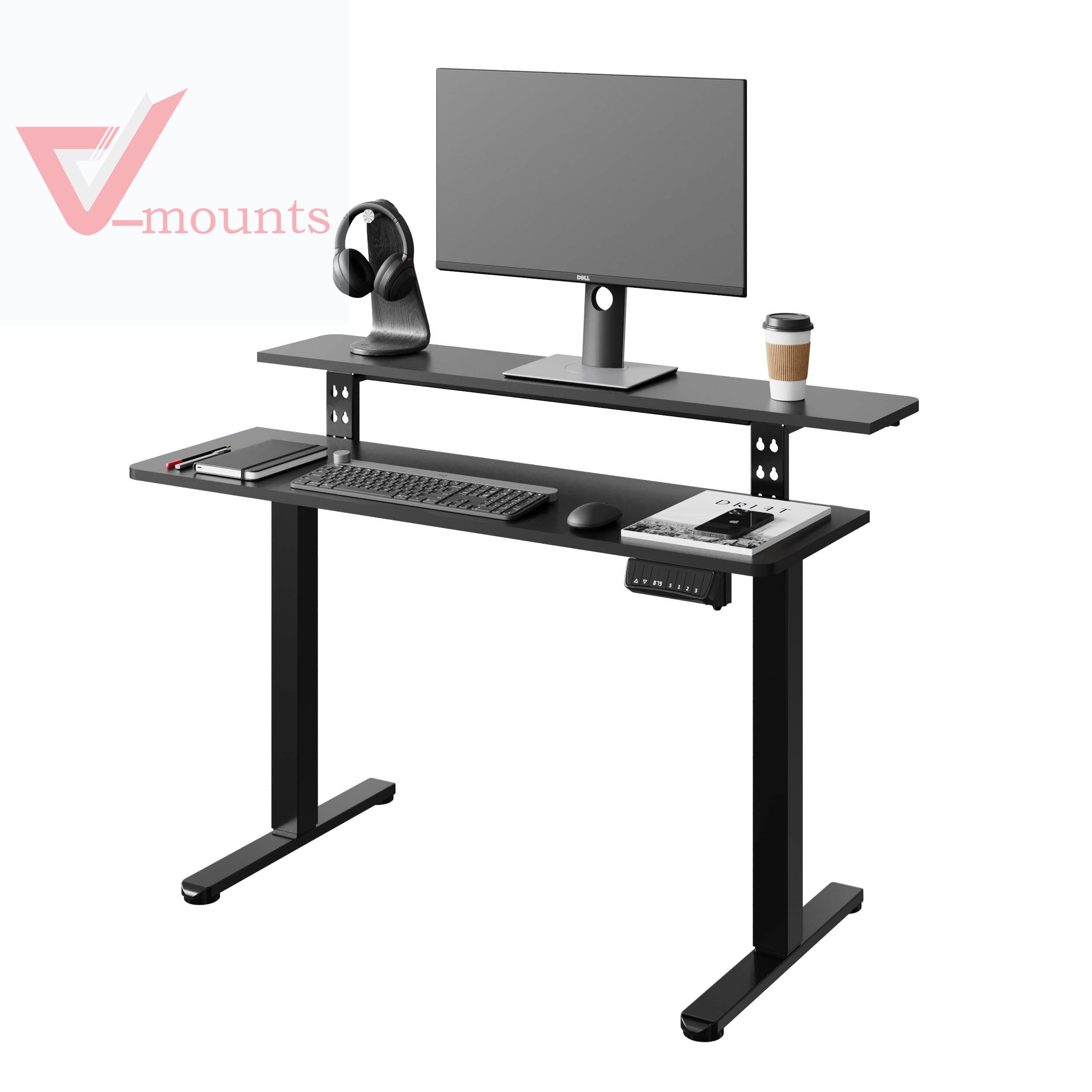 V-mounts SpaceErgo 2 Layer Desktop Single Motor Electric Adjustable Standing Desk VM-JSD5-01-DS