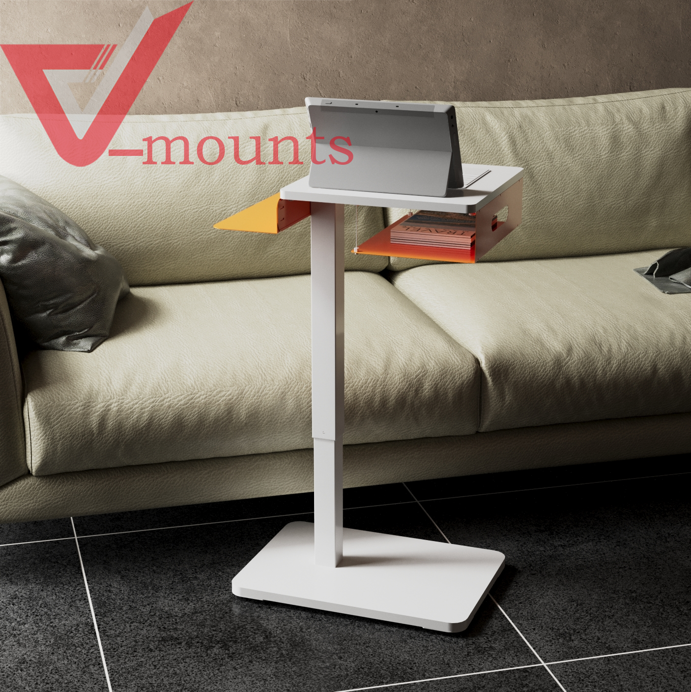 V-mounts ErgoFusion Hidden Caster Movable Height Adjustable Desk With Detachable Storage Drawer VM-FDS001