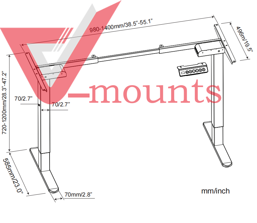 V-mounts Electric Dual Motor Height Adjustable Standing Desks Frame With Square Legs VM-JSD2-01