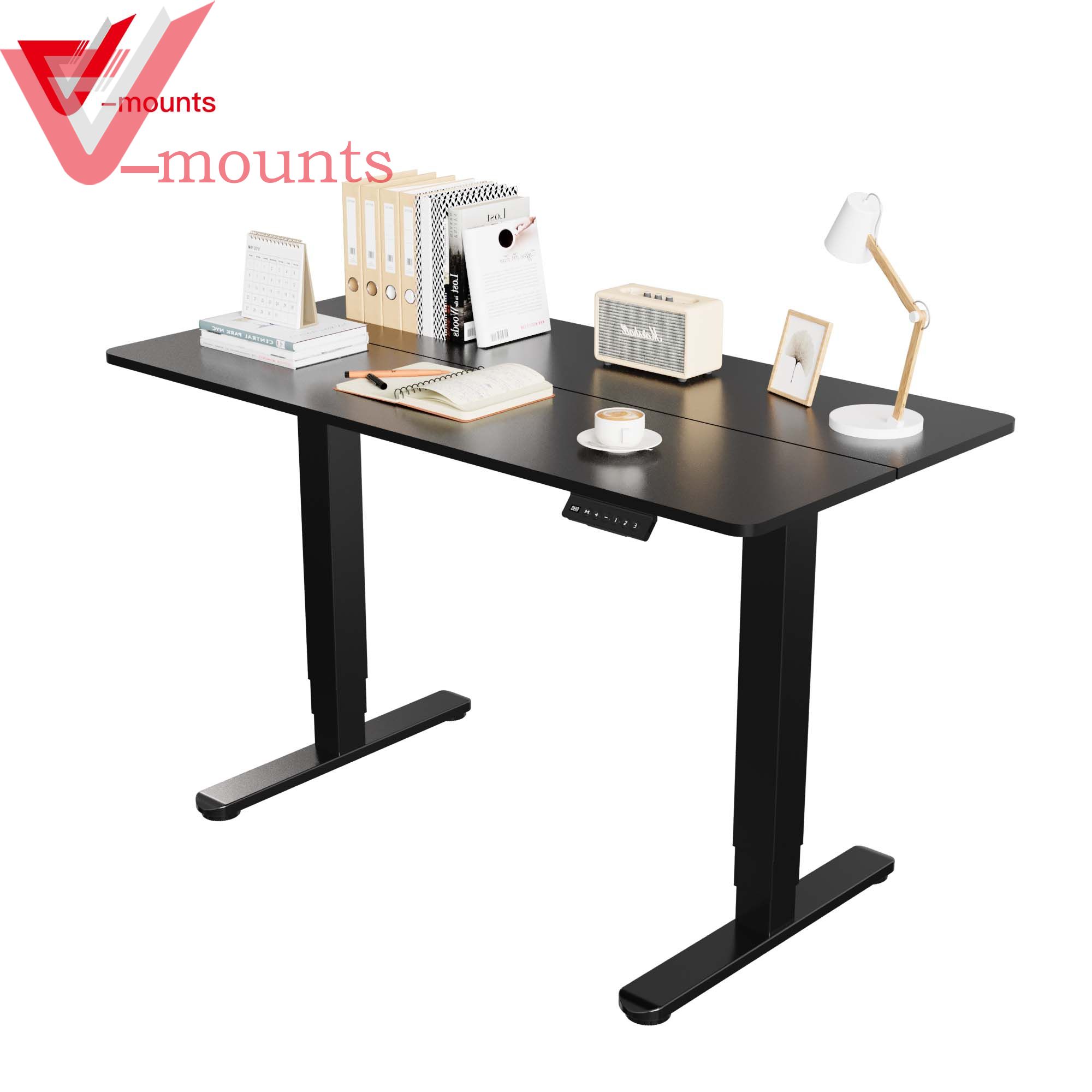 V-mounts Electric Dual Motor Height Adjustable Standing Desk With 2 Splicing Boards,3 Square Stage Legs VM-JSD2-01-D-2P