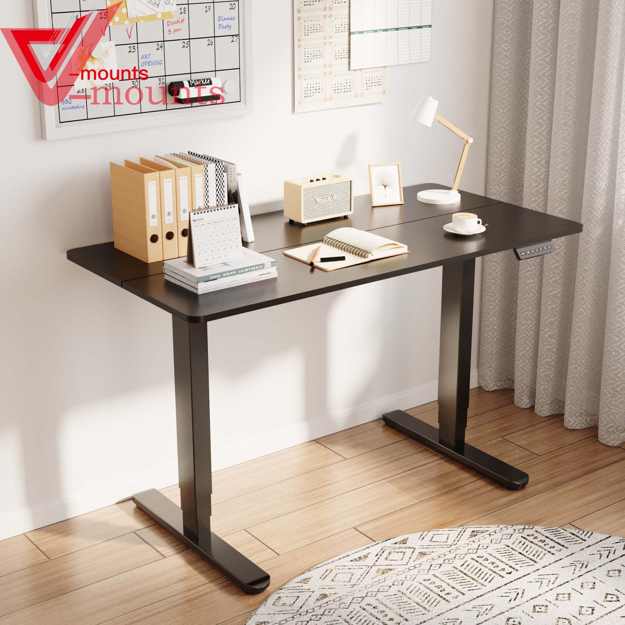 V-mounts SpaceErgo Electric Dual Motor Height Adjustable Standing Desk With 2 Spliced Board,3 Rectangular Stage Legs JSD2-02-D-2P