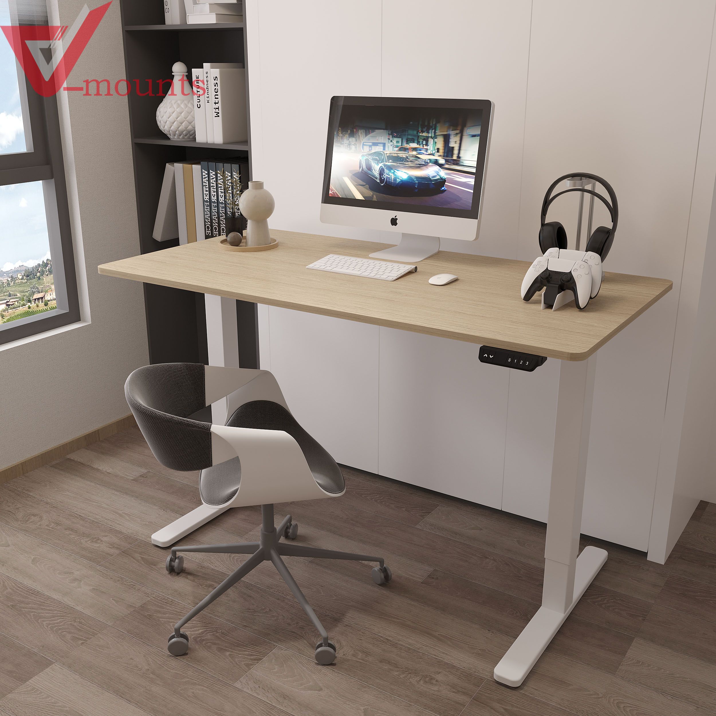 V-mounts Electric Dual Motor Height Adjustable Standing Desks With 1 Whole Board And Rectangular Legs VM-JSD2-02-1P
