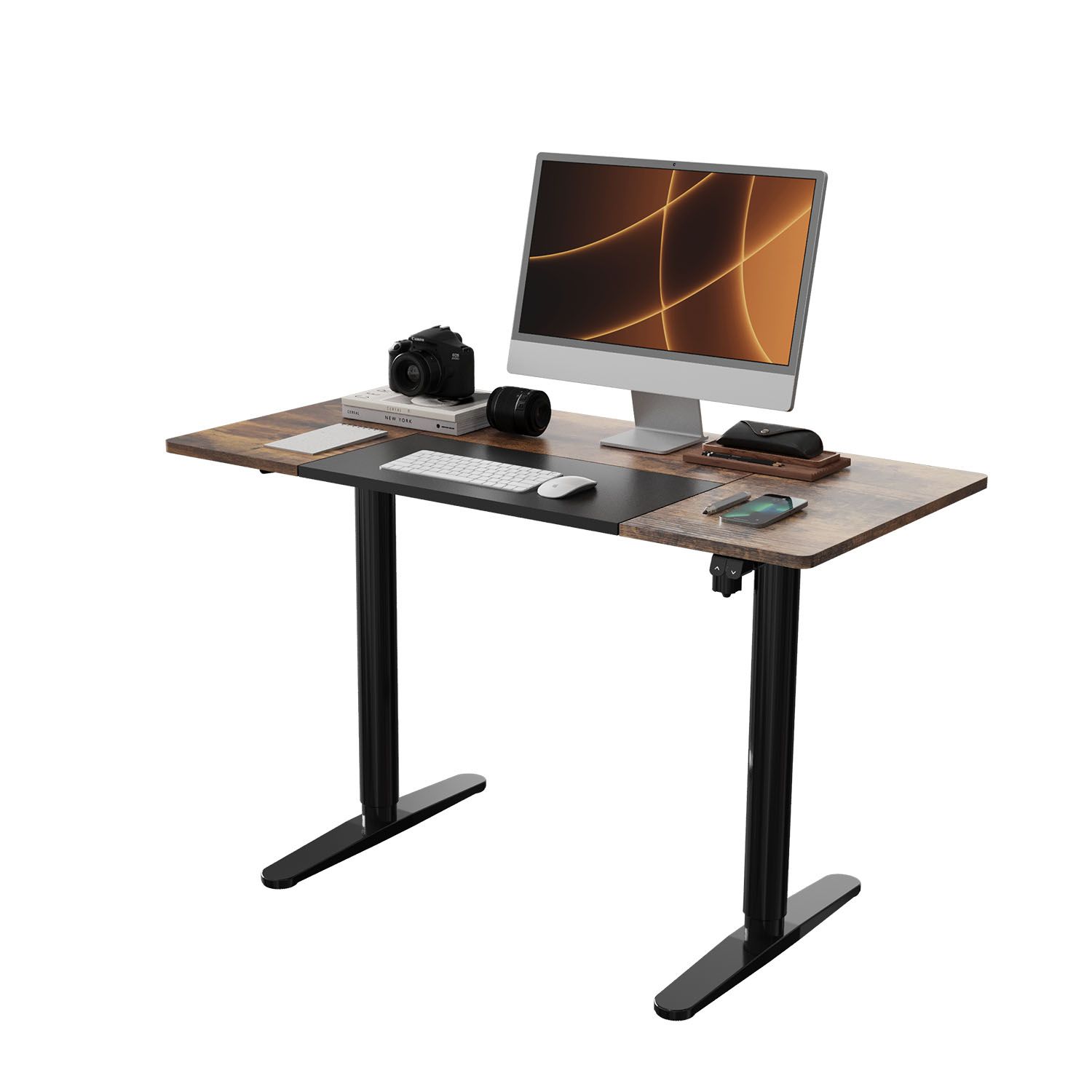 V-mounts ErgoSpot Electric Single Motor Height Adjustable Standing Desks With 4 Spliced Boards And Round Legs VM-JSD5-03-4P