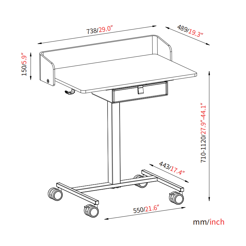 V-mounts Movable Adjustable Height Laptop Desks With Storage Drawer VM-FA101