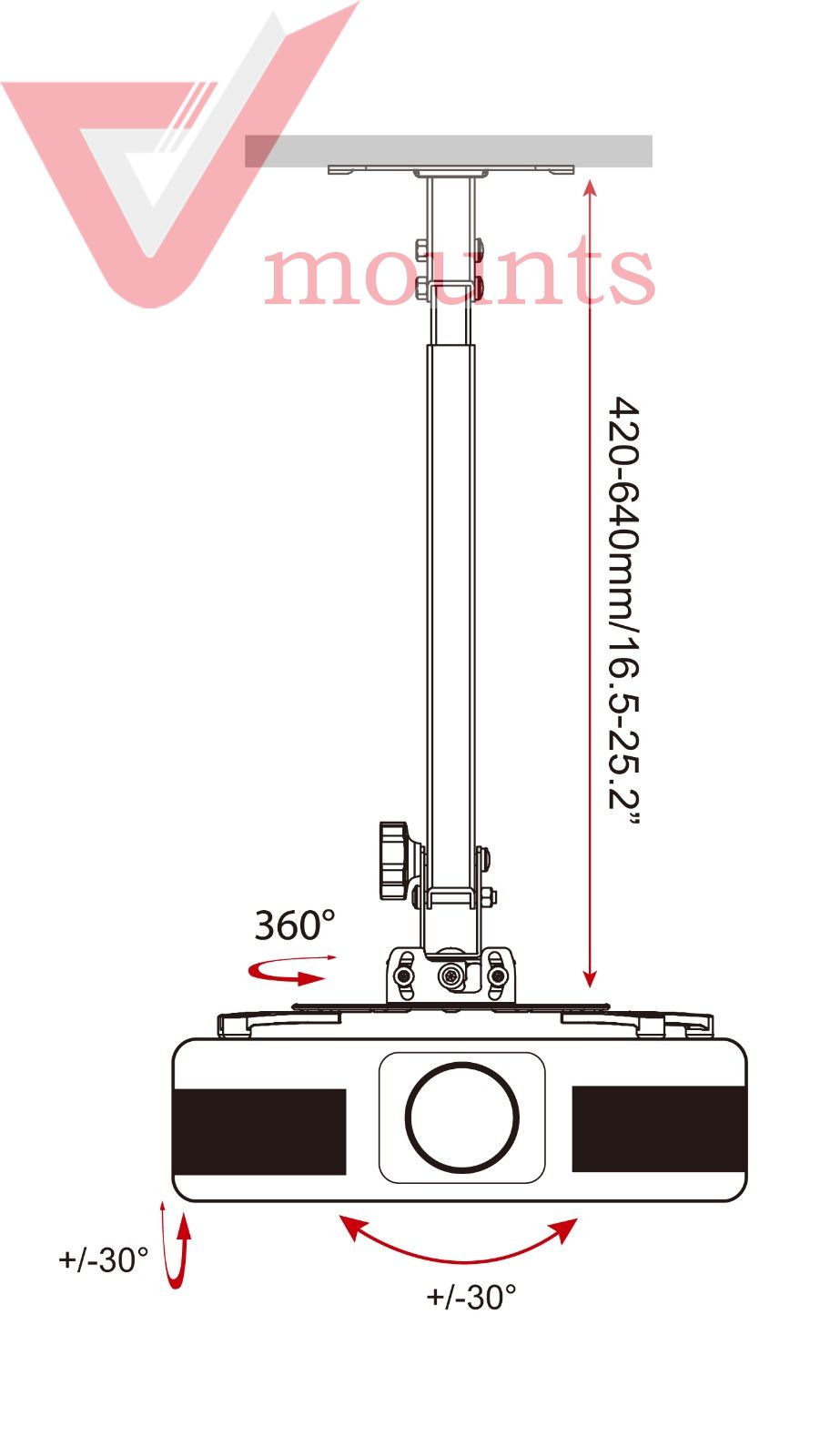 Universal Height Adjustable Projector Mount VM-PR15L