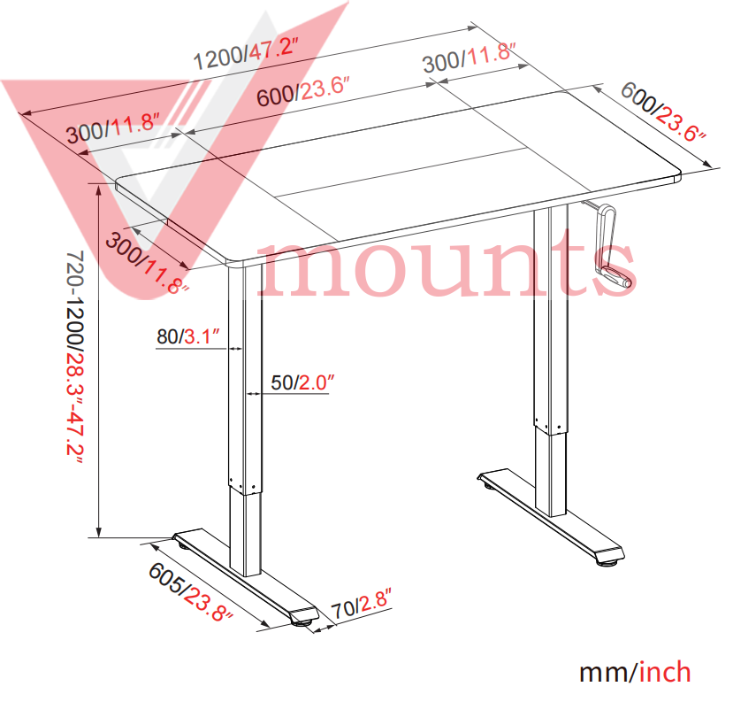 Four-piece splicing Manual Height Adjustable Desk VM-GHHD121D-4P
