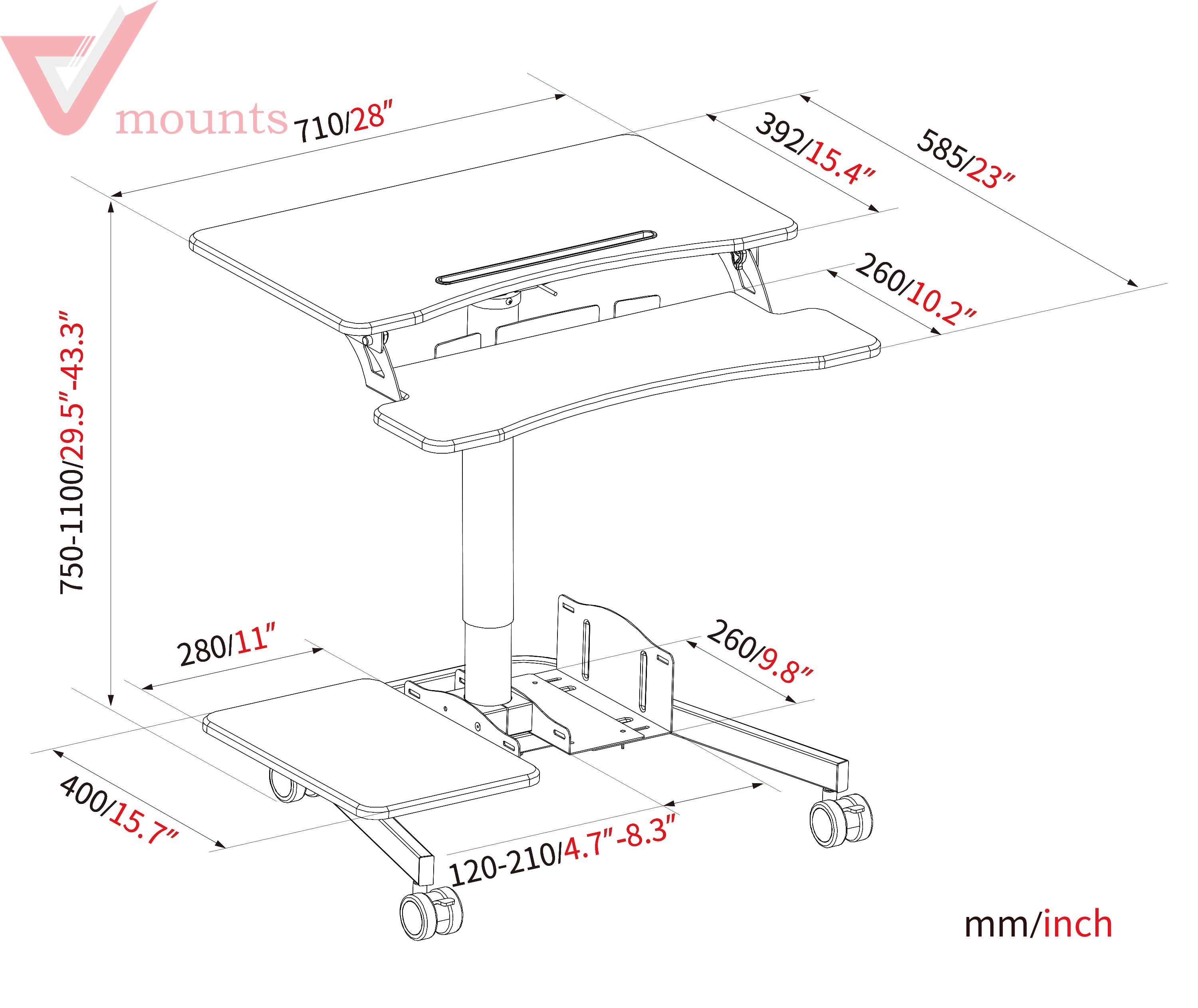 Mobile Manual Height Adjustable Office Desk VM-FDS108