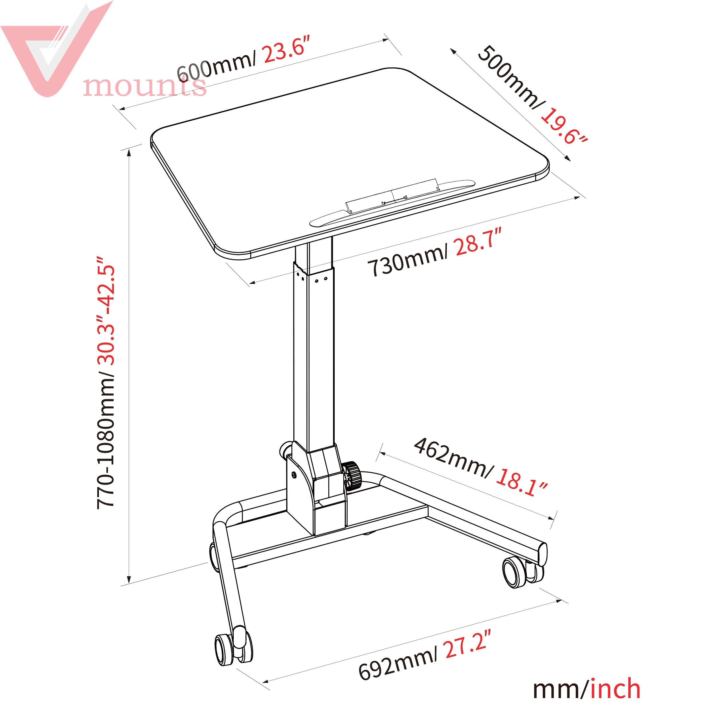 Foldable Mobile Manual Height Adjustable Office Desk VM-FDS109