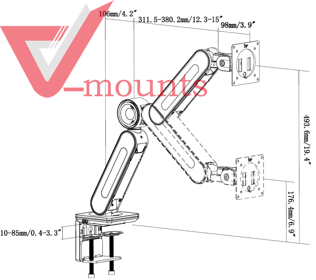 V-mounts Large load-bearing Single Monitor Arm VM-GE81RU
