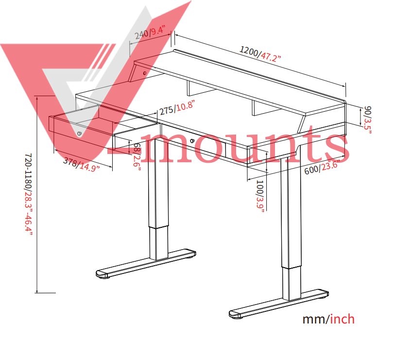 V-mounts Double-Tier  Electric Height Adjustable Desk With  Large Storage JSD5-02-2X-ZW