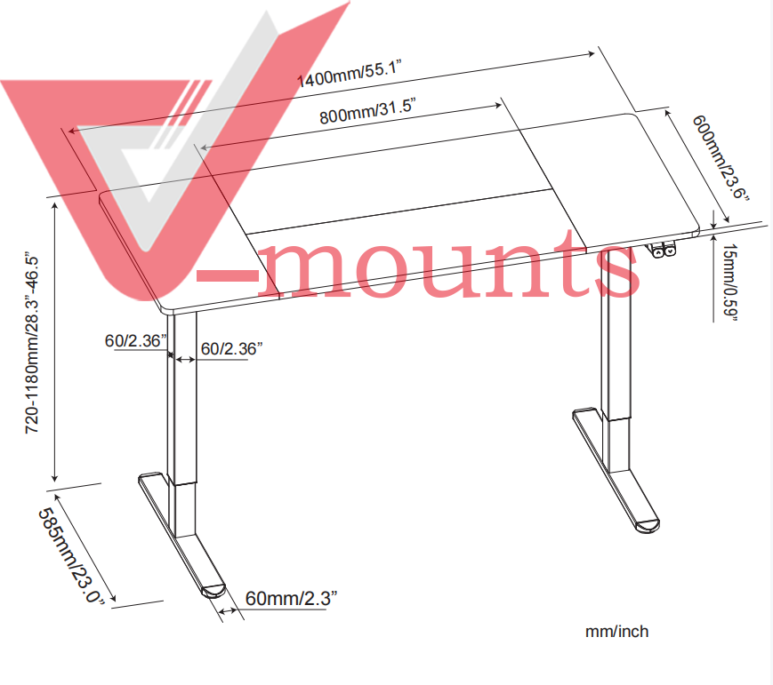 V-mounts 4 Splicing Boards,2-stage Square Leg Single Motor Height Adjustable Motorized Standing Desk VM-JSD5-01-4P