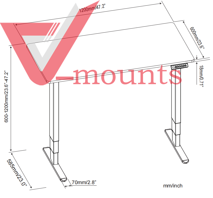 V-mounts Electric Dual Motor Height Adjustable Standing Desk With 1 Whole Board,3 Rectangular Stage Legs VM-JSD2-02-D-1P