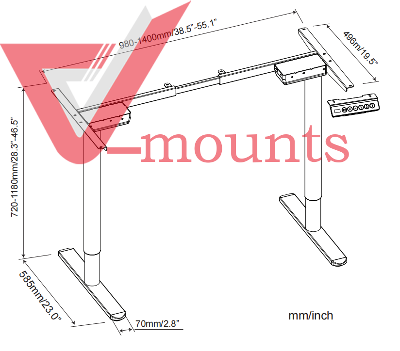 V-mounts Electric Dual Motor Height Adjustable Standing Desks Frame With Round Legs VM-JSD2-03