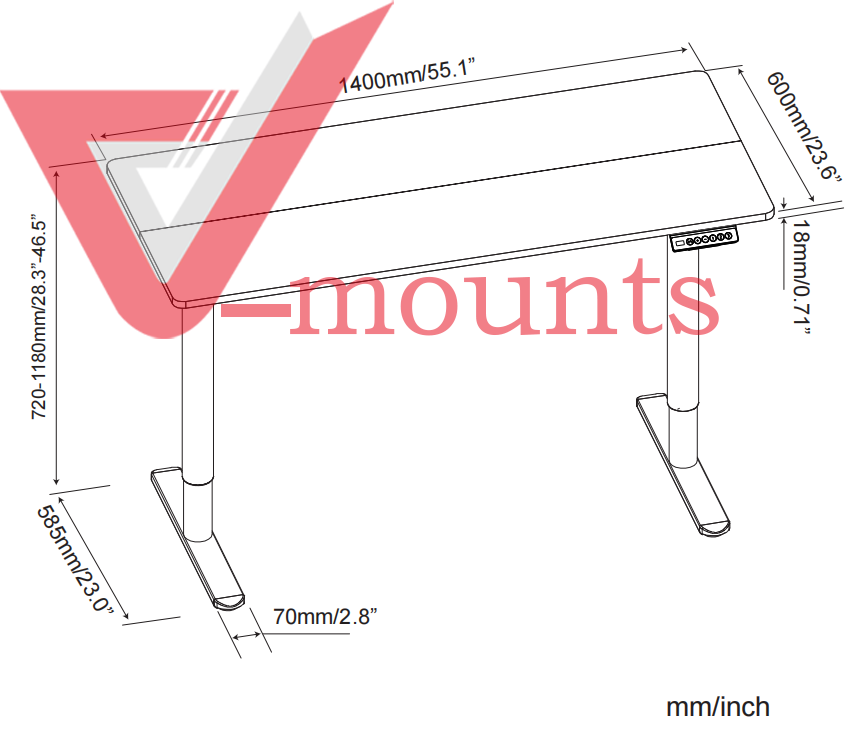 V-mounts Electric Dual Motor Height Adjustable Standing Desks With 2 Splicing Boards And Round Legs VM-JSD2-03-2P